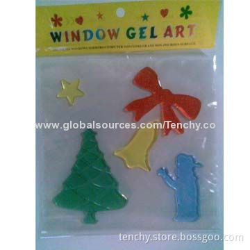 Christmas gel/jelly window sticker, TPR material self-adhesive, colorful/reusable/removable/washable